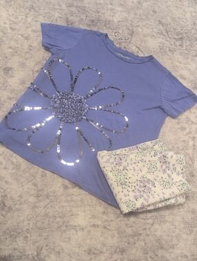 J. Crew Lavender Sequin Daisy Tee & Floral Shorts Set